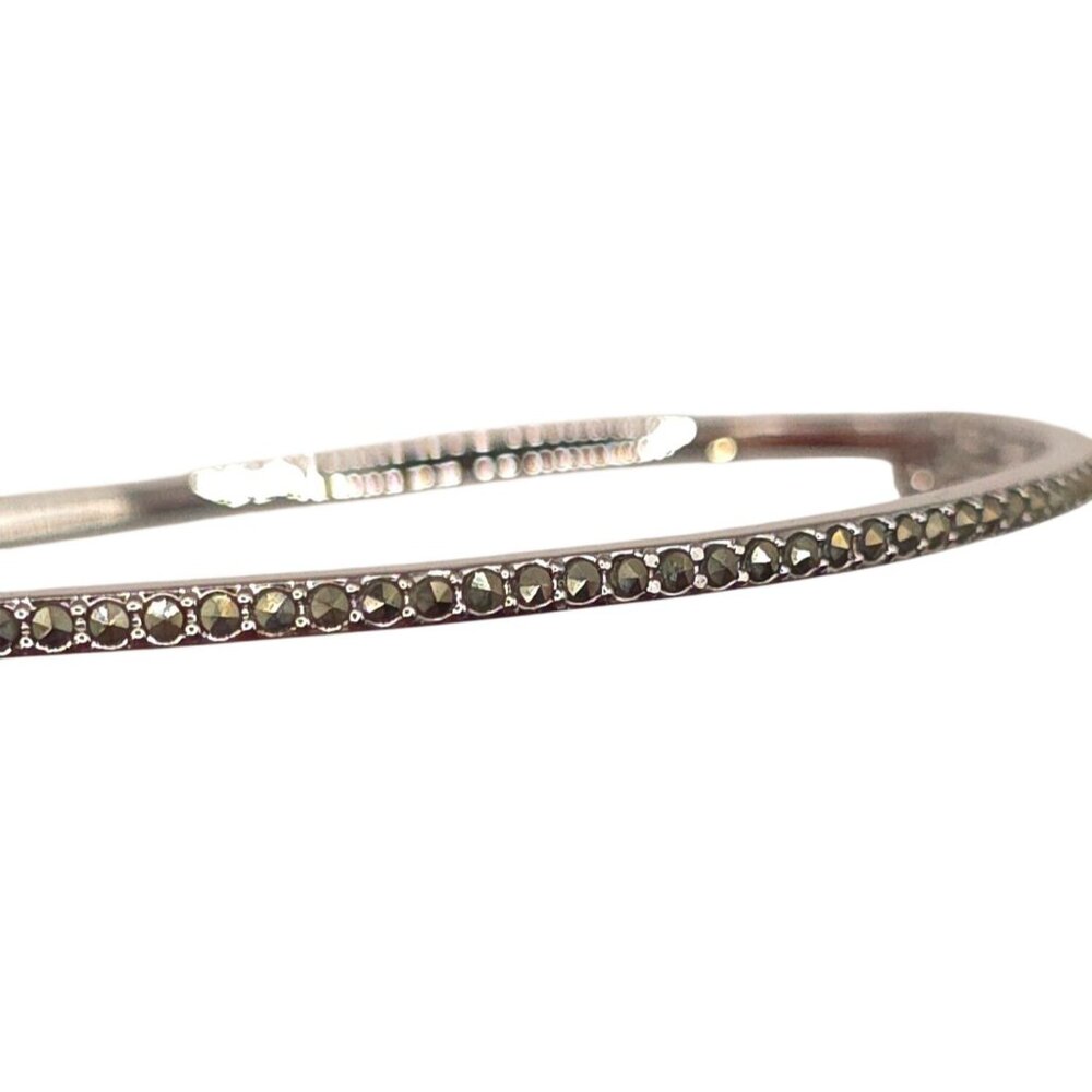 Silver Tone Hinged Bangle Bracelet with Marcasite Accents - Picture 2 of 5